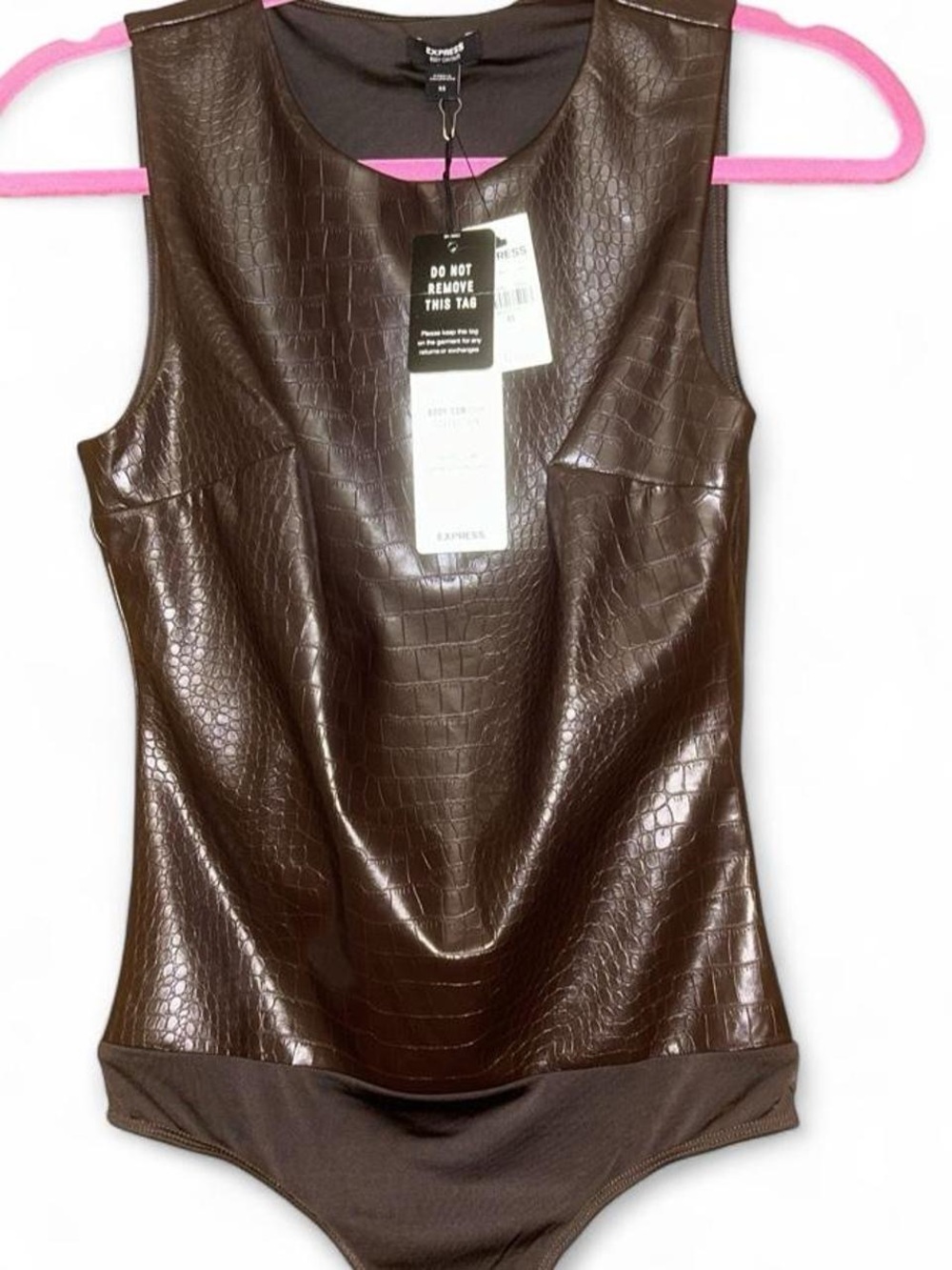 Express Brown Faux-Croc Sleeveless Bodysuit